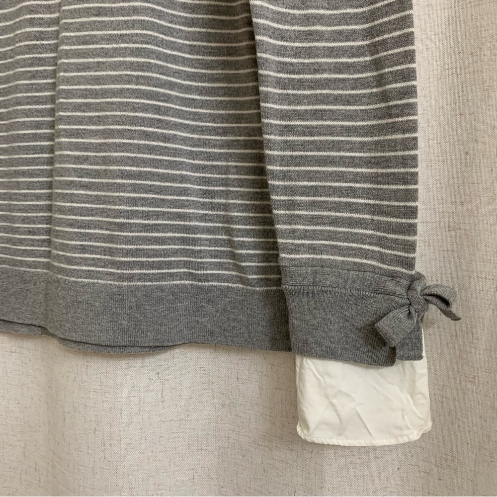 LOFT Wool Blend Gray and White Breton Stripe Longsleeve Sweater XS - Picture 4 of 5